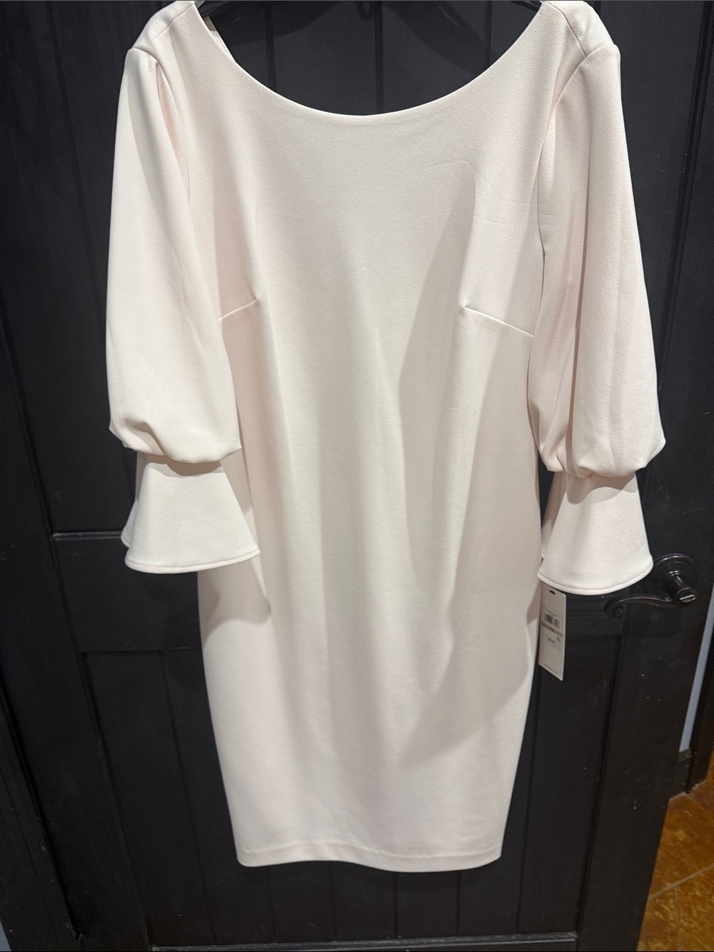 Calvin Klein Pale Blush Midi Dress with Flared 3/4 Sleeves